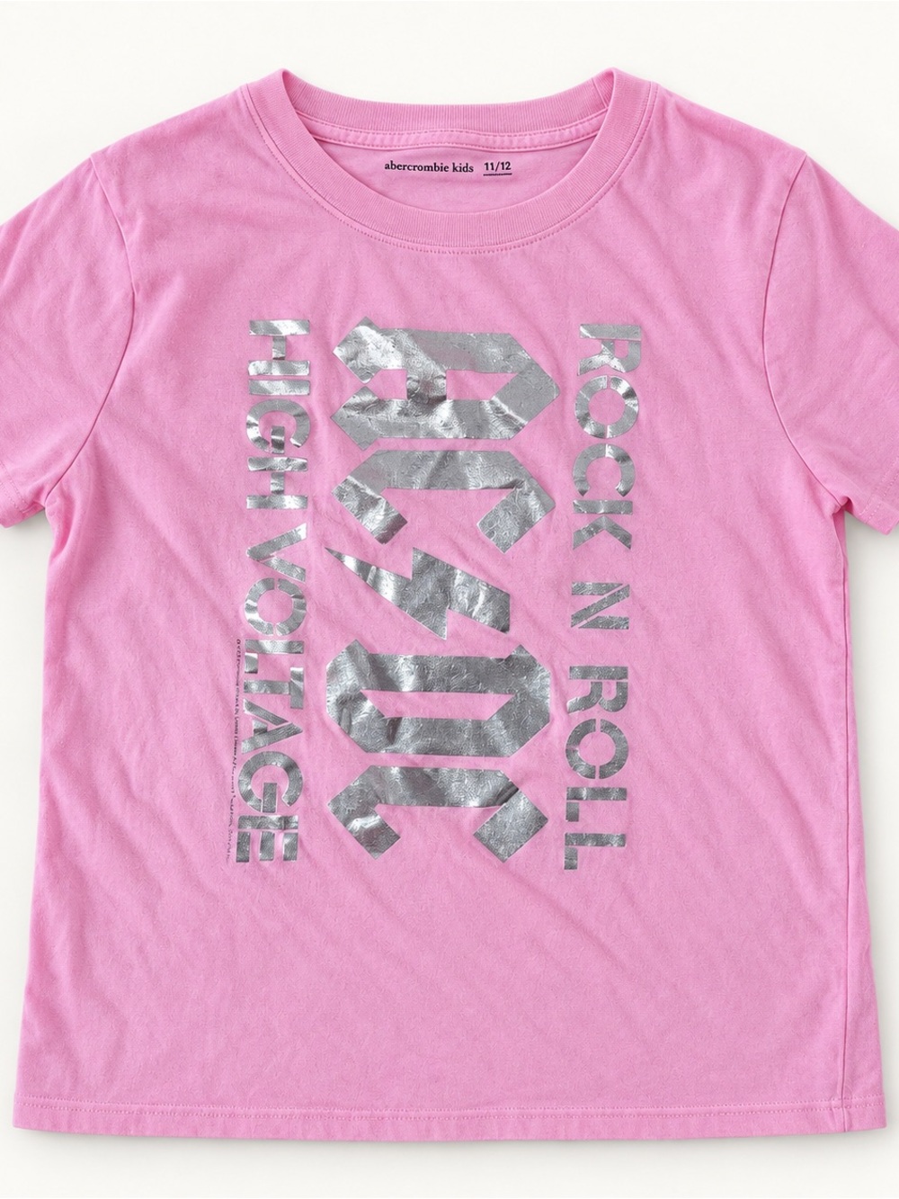 abercrombie kids Pink Tee with Metallic Silver Rock Graphic